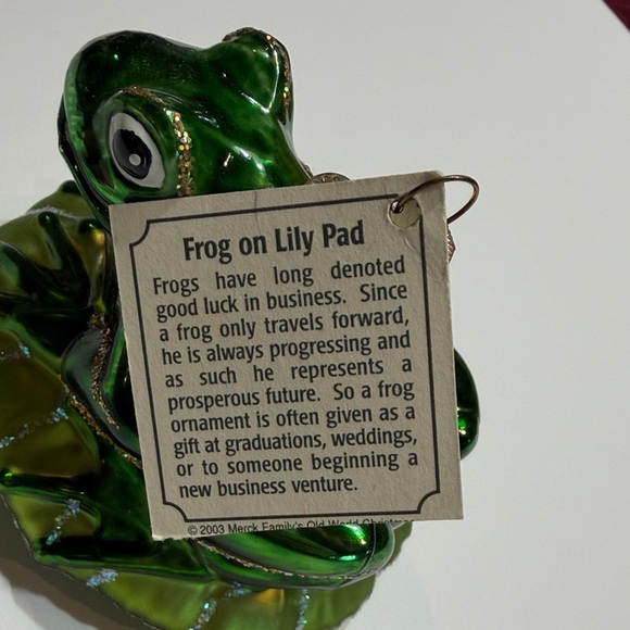 Old World Christmas Frog on Lily Pad Blown Glass Ornament NWT - Picture 5 of 6